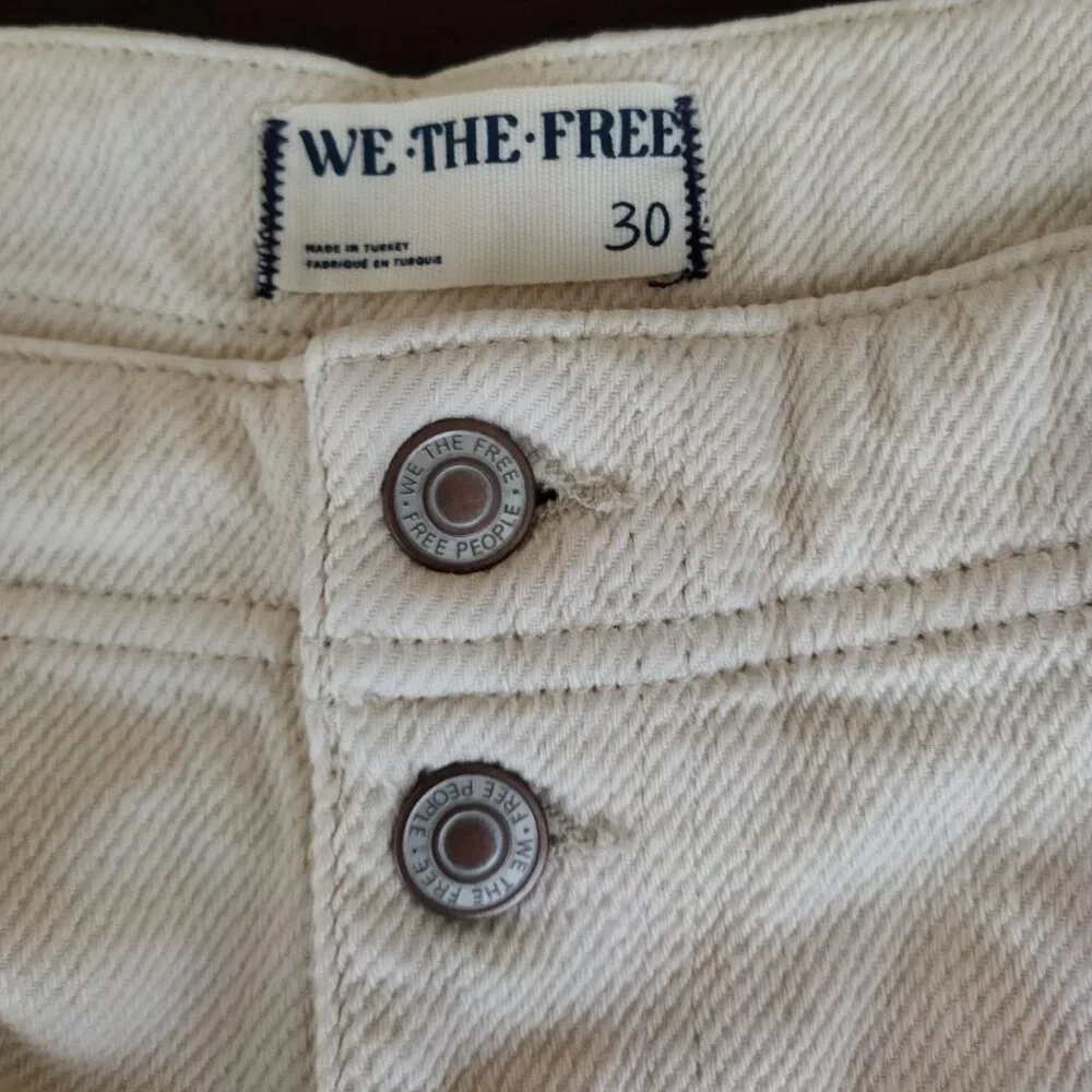 Free People - Osaka Mid Rise Barrel Jeans - Ecru & Ivory  - Size 30 - Picture 4 of 8